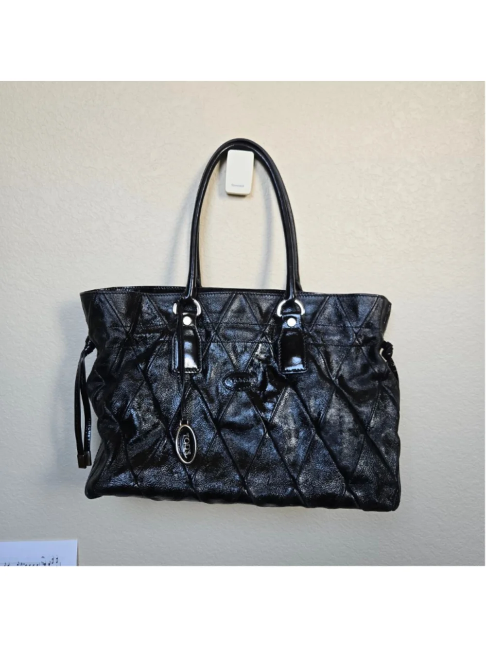 Authentic TOD'S Signature Matelasse Patent Leather Tote Bag Italy